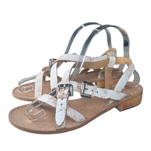 LATIGO for Anthropology white distressed leather boho square heel  sandals 7